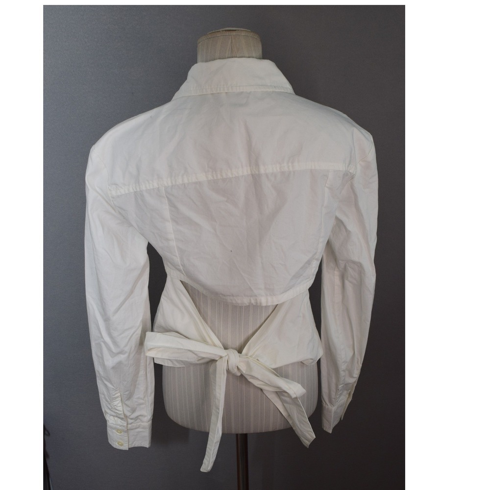 Maeve Button Down Shirt S White Open Back Tie Waist Women Long Sleeve Cotton